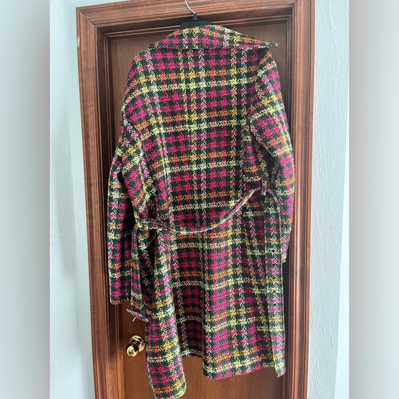 ModCloth Green and Pink Plaid Car Coat-XL - Picture 5 of 6